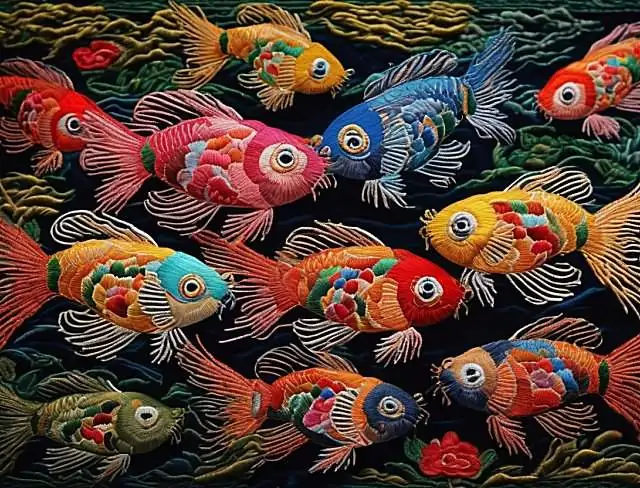 coi fish animal embroidery