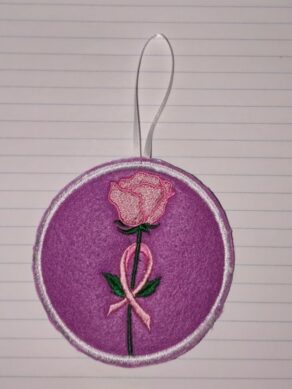 Breast Cancer Ribbon Rose Christmas Ornament