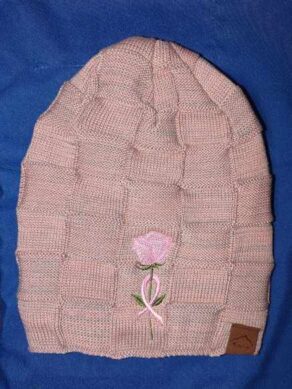 Breast Cancer Rose Warm Textured Baggy Pullover Hat