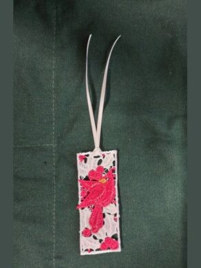 White and Red Cardinal Free Standing Lace Bookmark