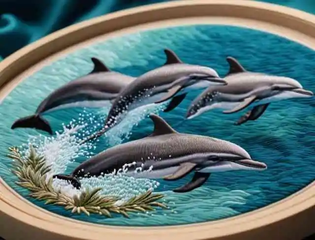 agamograph embroidery dolphins