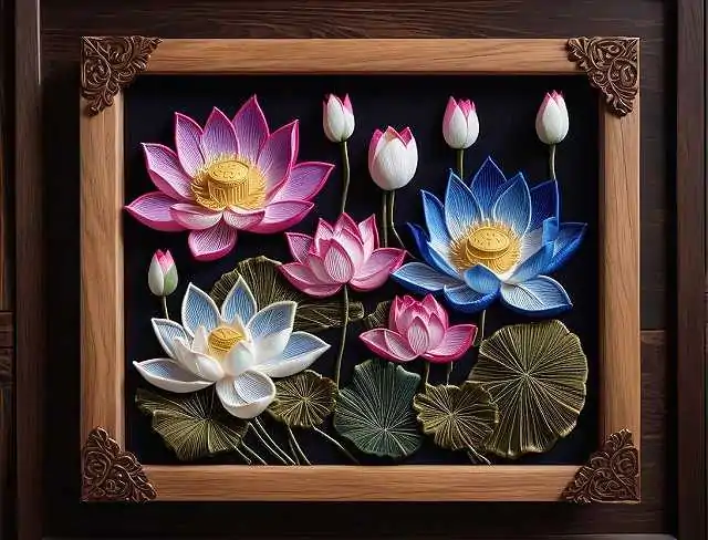 botanical needle art lotus flowers