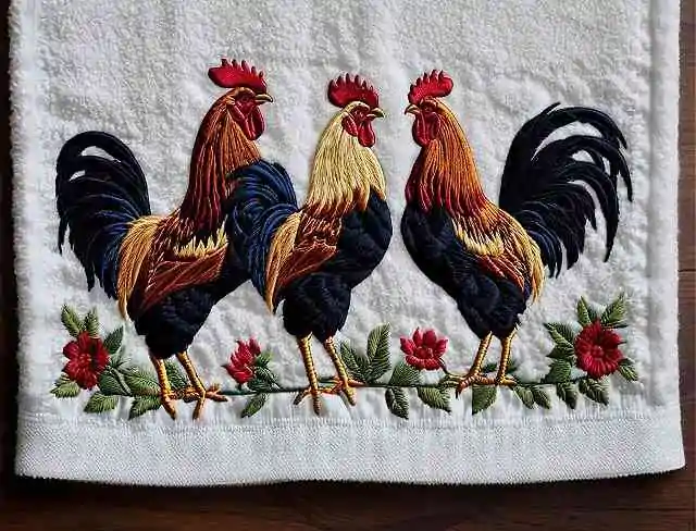 enigmatic embroidery roosters