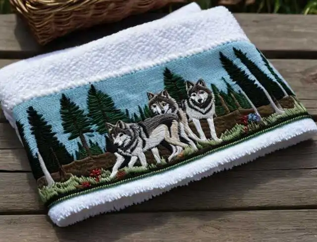 fiber art wolves