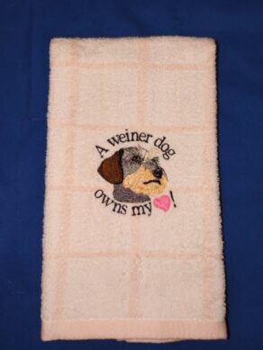 A Weiner Dog Owns My Heart bath hand towel