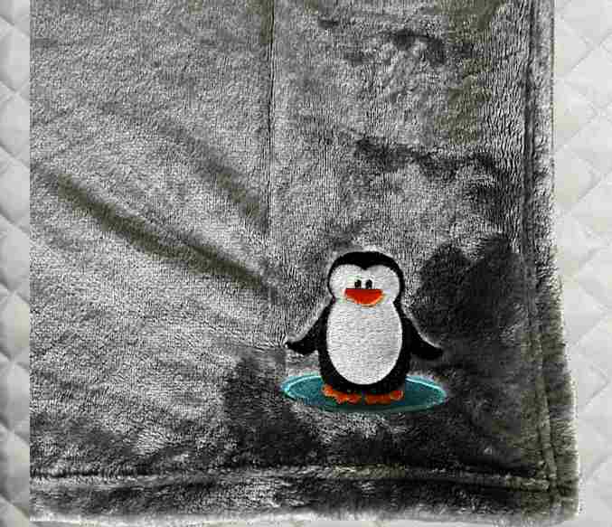 Penguin Embroidery Fleece Throw Blanket