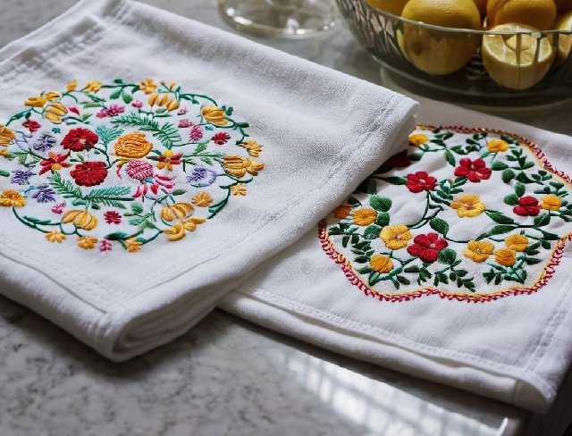 culinary embroidery tea towel