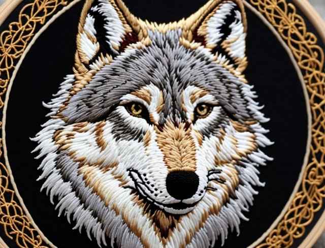 embroidered animal grey wolf