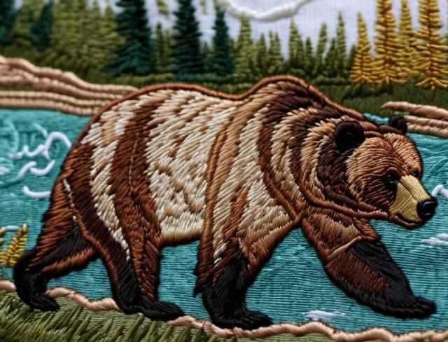 embroidered animal grizzly bear