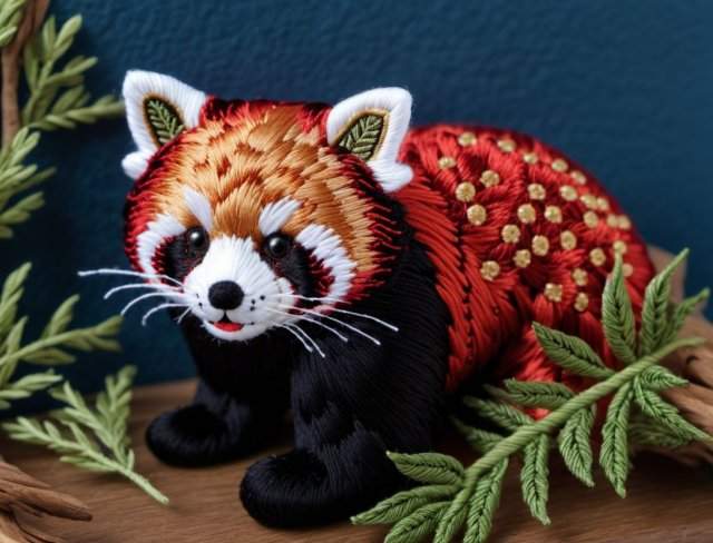 embroidered animal red panda