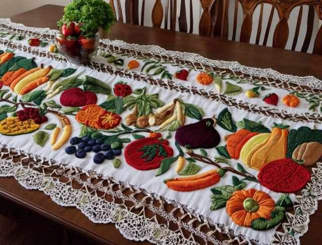 gastronomy embroidery table runner