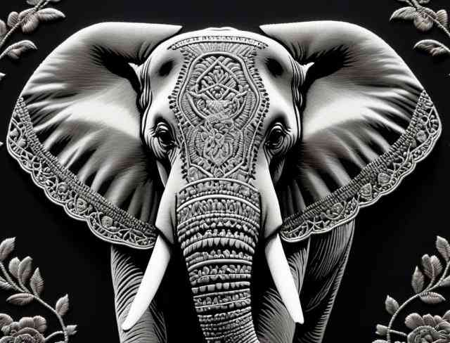 monochrome embroidery elephant