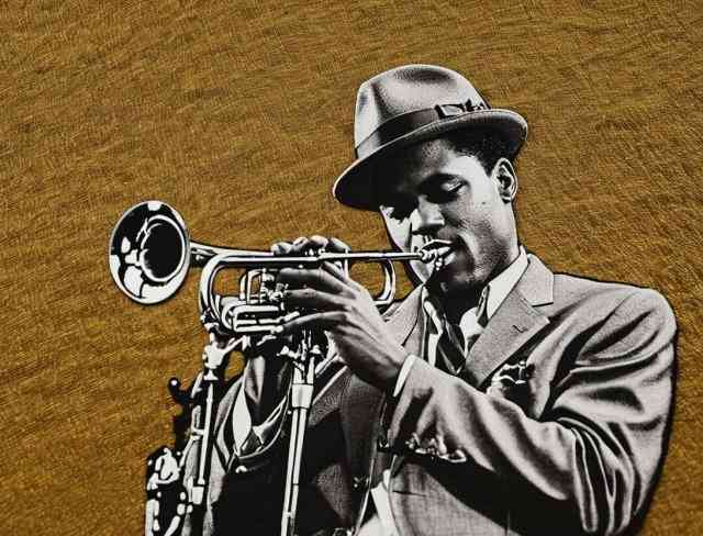 monochrome embroidery jazz trumpeter