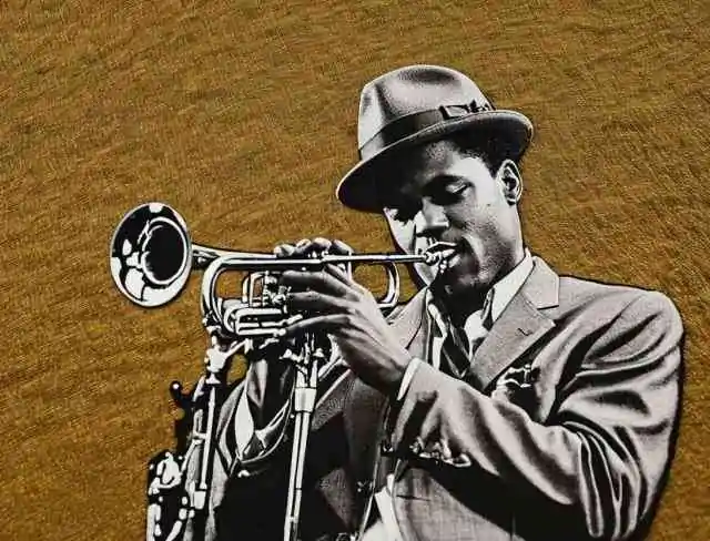 monochrome embroidery jazz trumpeter