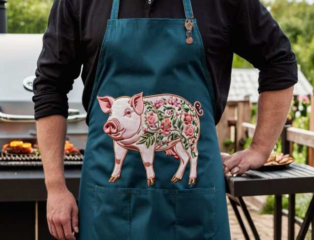 embroidered apron pig