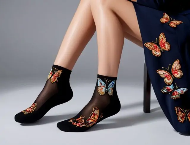 sock embroidery butterflies
