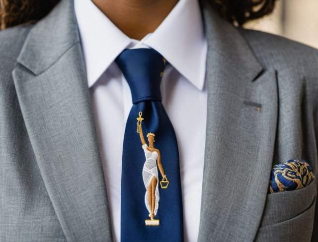 embroidered necktie lady justice