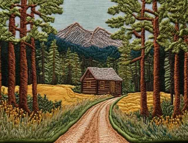 embroidered scenery cabin