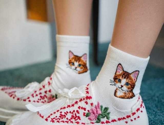 embroidered sock kittens