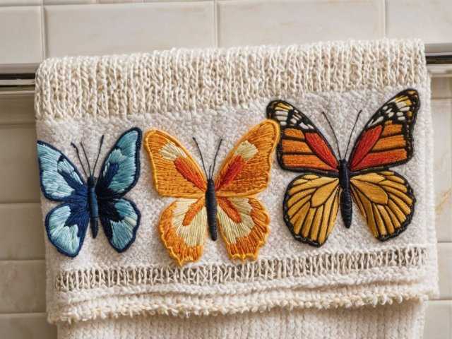 embroidered washcloth butterflies