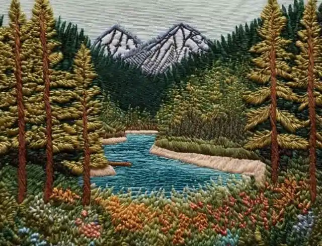 scenery embroidering.lake