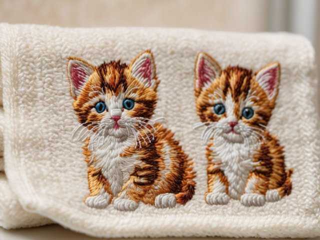 washcloth embroidery kitten