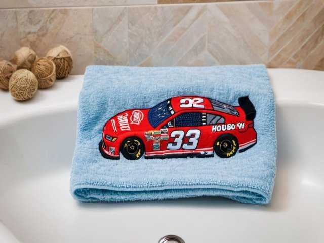 washcloth embroidery racecar