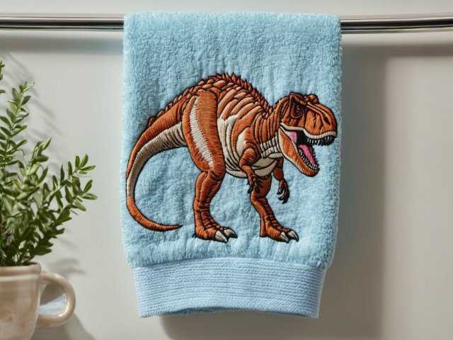 washcloth embroidery t-rex