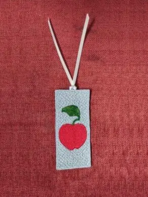 Blue with Red Apple Free Standing Lace Bookmark