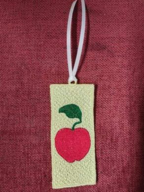 Yellow with Red Apple Free Standing Lace Bookmark