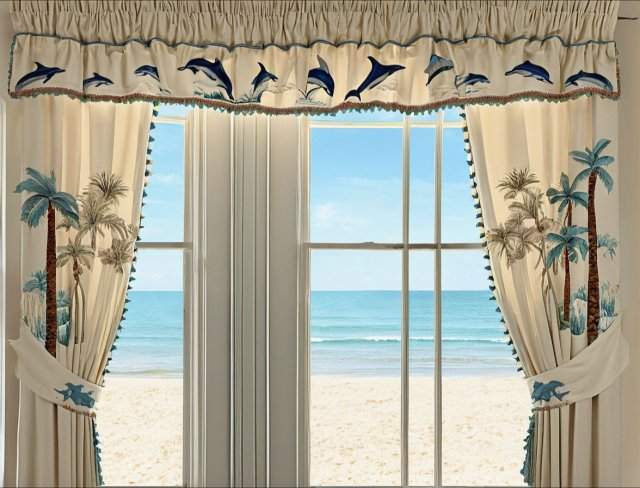 beach house curtain embroidery