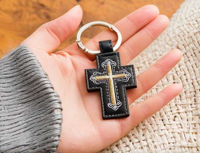 christian theme embroidery keychain