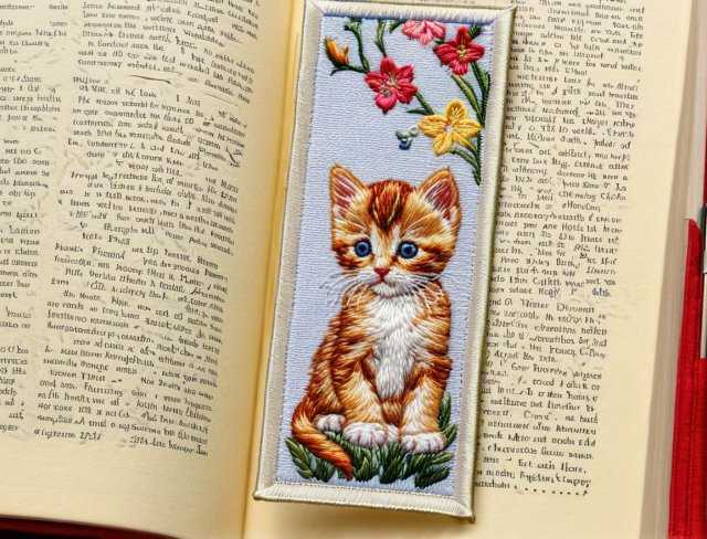 kitten bookmark embroidery