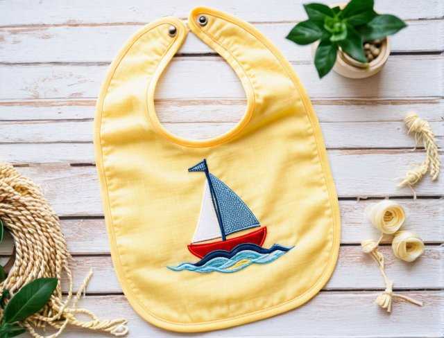 sailboat baby bib embroidery