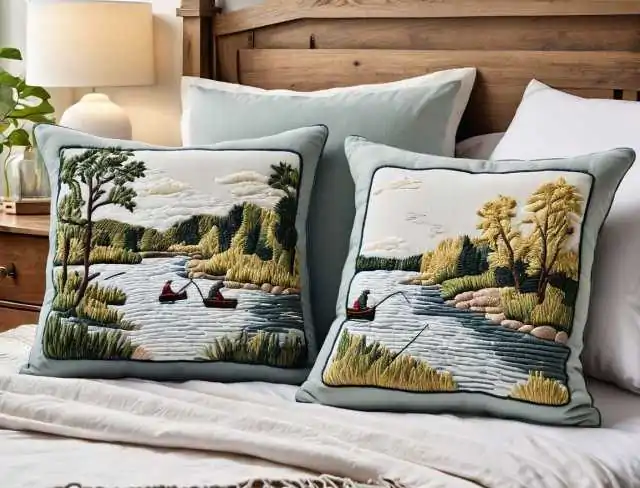 throw pillow embroidery fishing