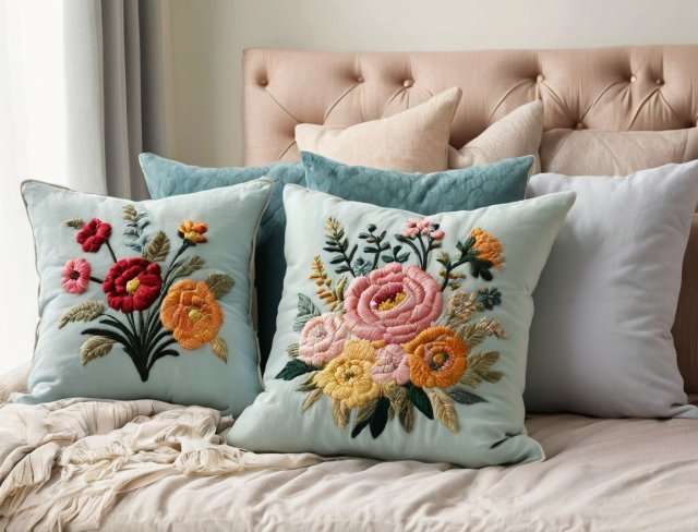 throw pillow embroidery flowers