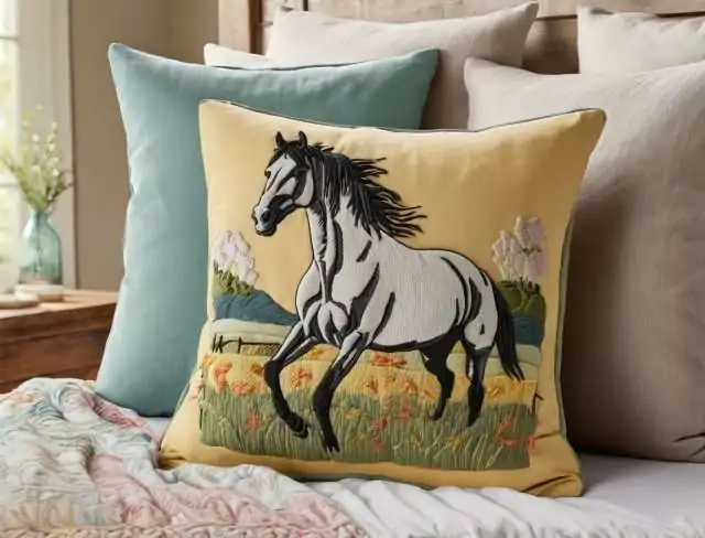 throw pillow embroidery horse