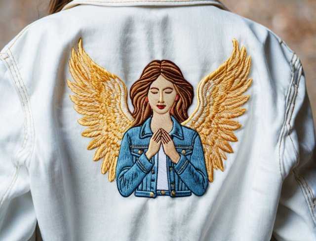 angel embroidered denim jacket