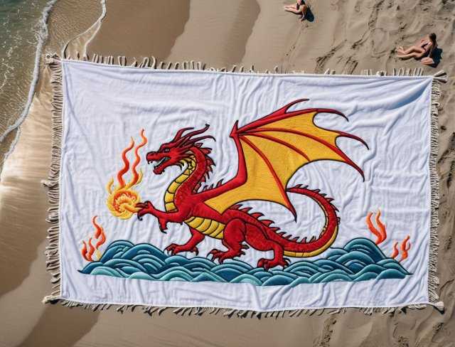 dragon embroidered beach towel