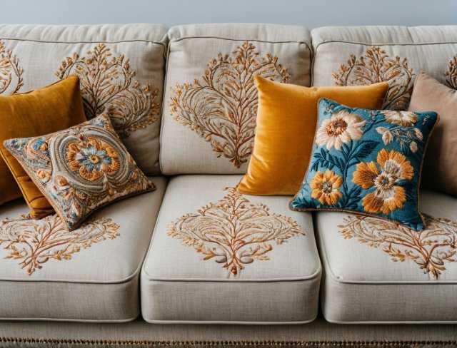 embroidered upholstery couch