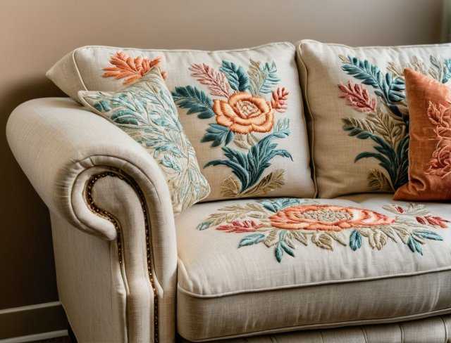 embroidered upholstery loveseat