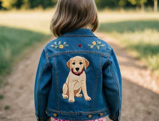 female child denim jacket embroidery