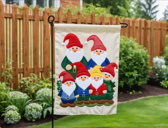garden flag embroidery gnomes