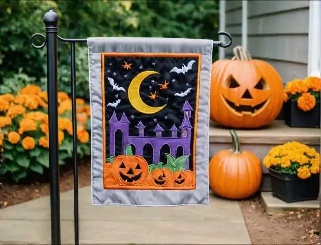 garden flag embroidery halloween