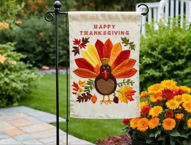 garden flag embroidery thanksgiving