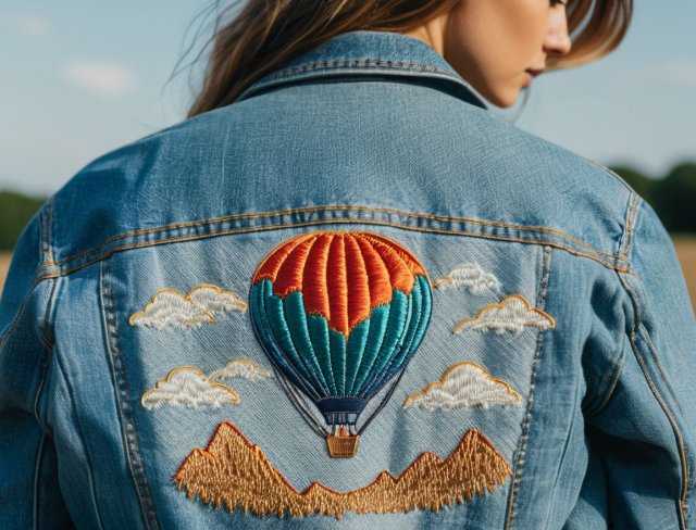 hot air balloon embroidered denim jacket