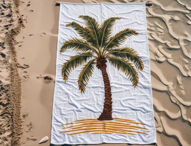 palm tree embroidered beach towel