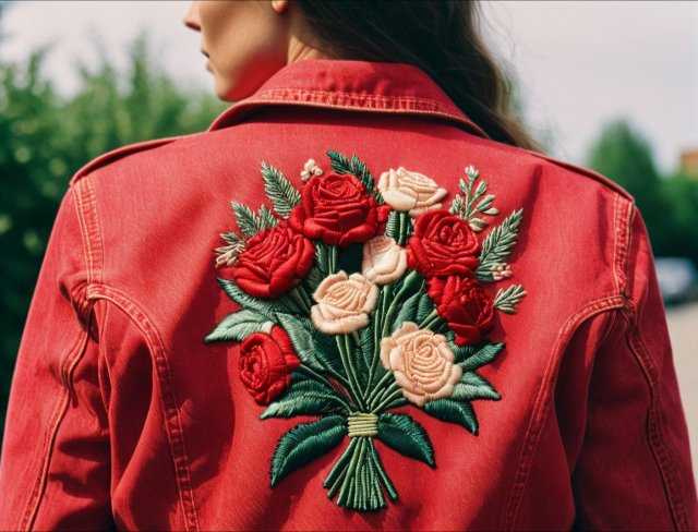 red denim jacket embroidery