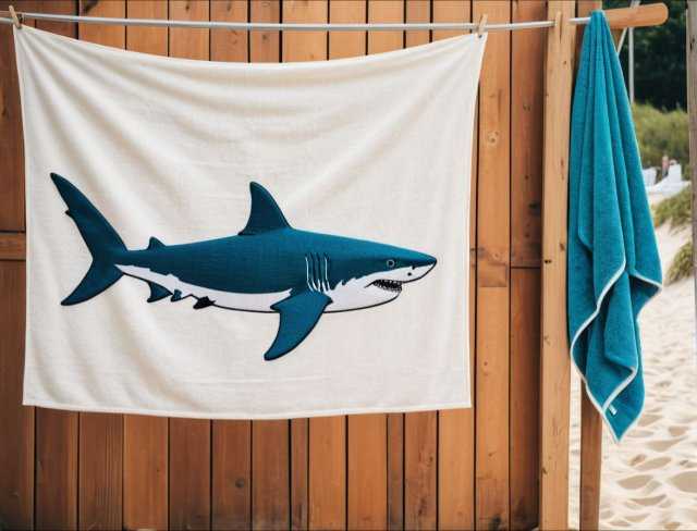 shark embroidered beach towel