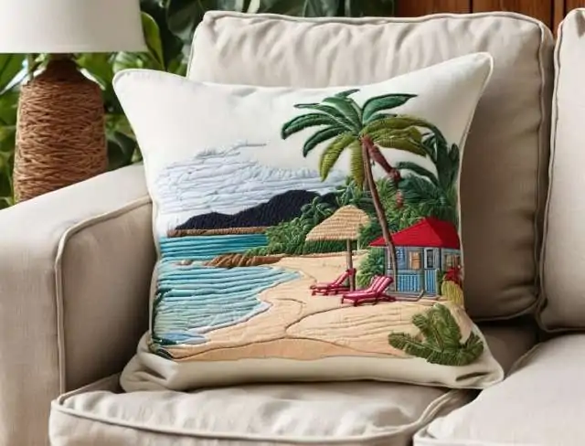 split embroidery pillow